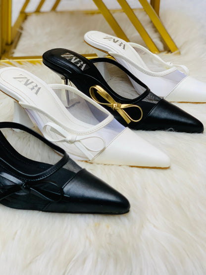 Z-A-R-A Net Tie Pointy Heel – Re-Stock | Premium Quality | With Brand Box (Black)