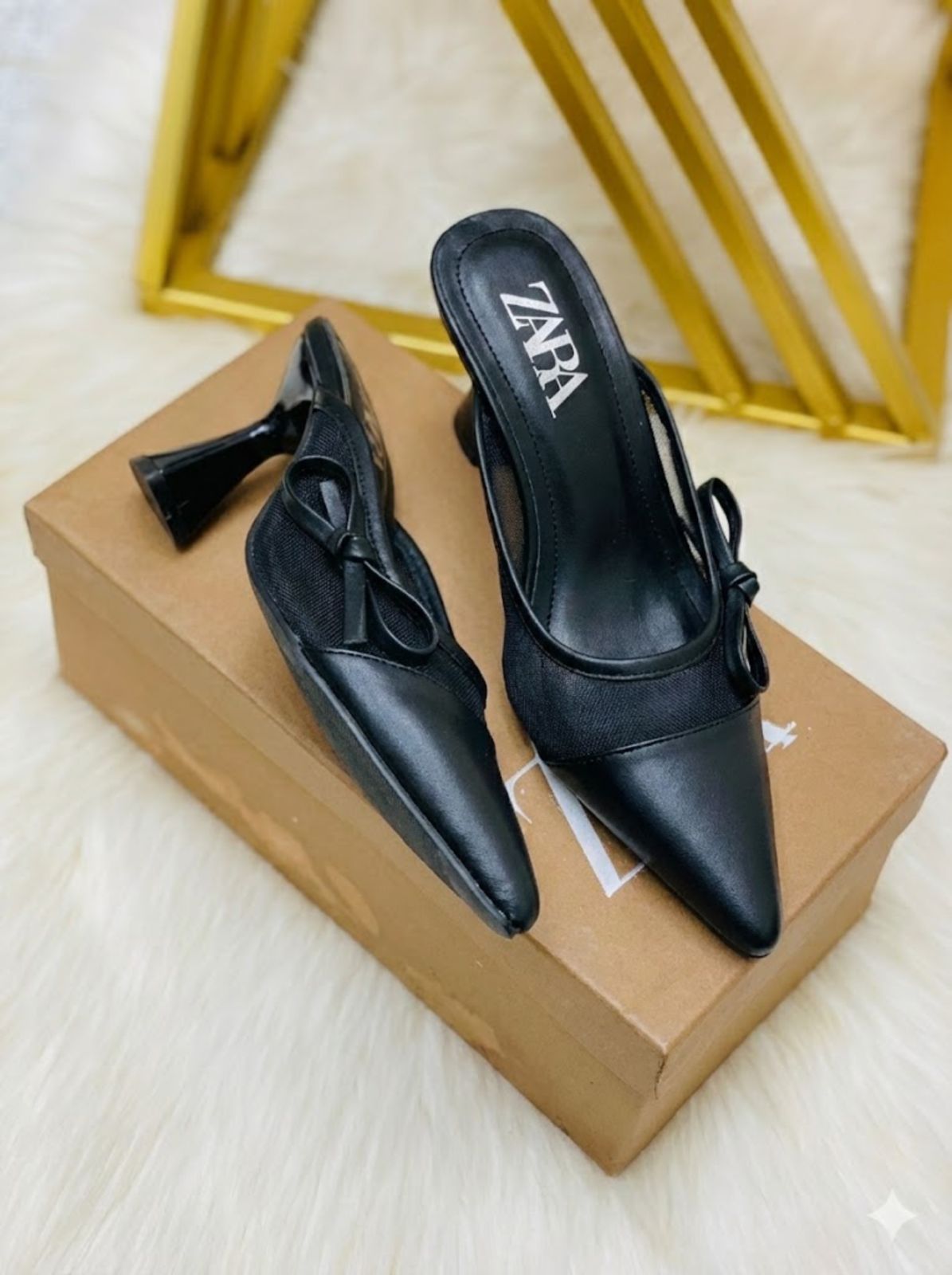 Z-A-R-A Net Tie Pointy Heel – Re-Stock | Premium Quality | With Brand Box (Black)