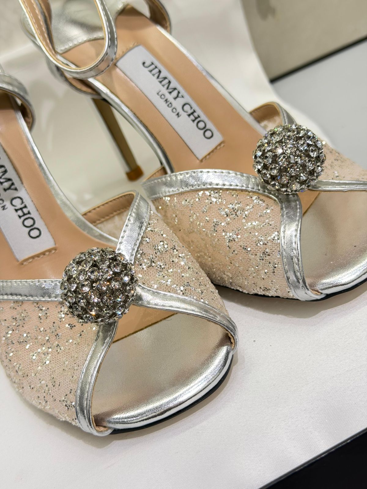 J-I-M-M-Y C-H-O-O Sacora Pearl-Embellished Heel Pumps (Silver Beige)