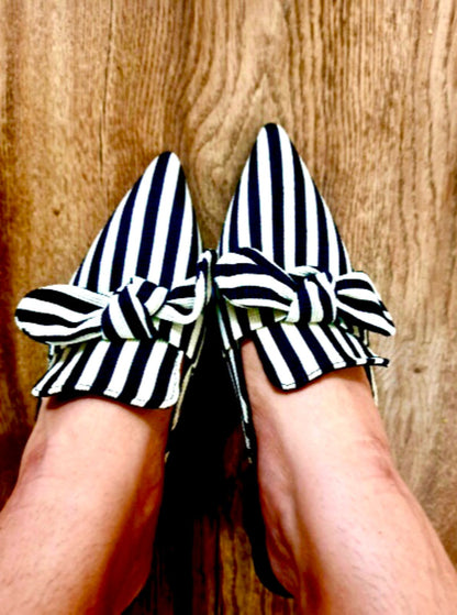 Z-A-R-A Re-Stock Strips Block Heel – Premium Women Heels | Official Model (Black & White)