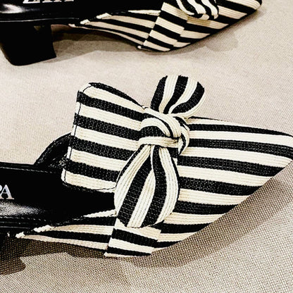 Z-A-R-A Re-Stock Strips Block Heel – Premium Women Heels | Official Model (Black & White)