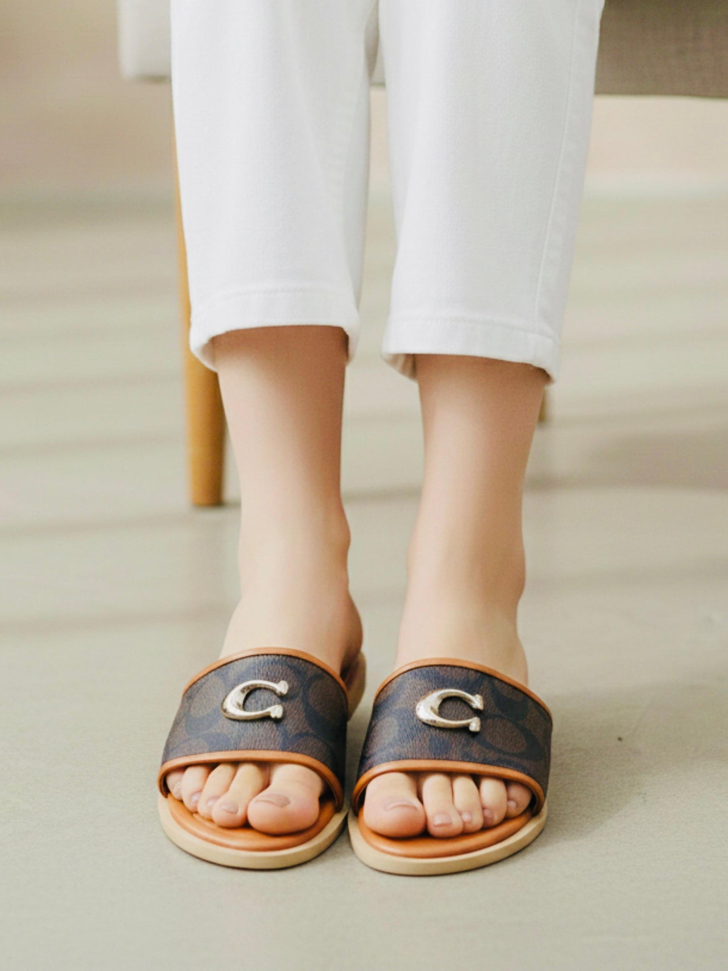 C-O-A-C-H New Arrival C Buckle Flat Slipper – Premium Women Flats (Beige Brown)