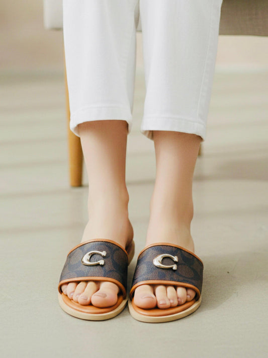 C-O-A-C-H New Arrival C Buckle Flat Slipper – Premium Women Flats (Beige Brown)