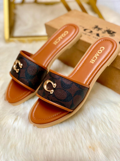 C-O-A-C-H New Arrival C Buckle Flat Slipper – Premium Women Flats (Beige Brown)