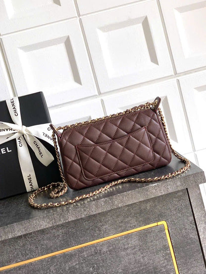 C-H-A-N-E-L 25A Double Chain Bag – Caviar Leather Women Shoulder Bag with GHW (Maroon)