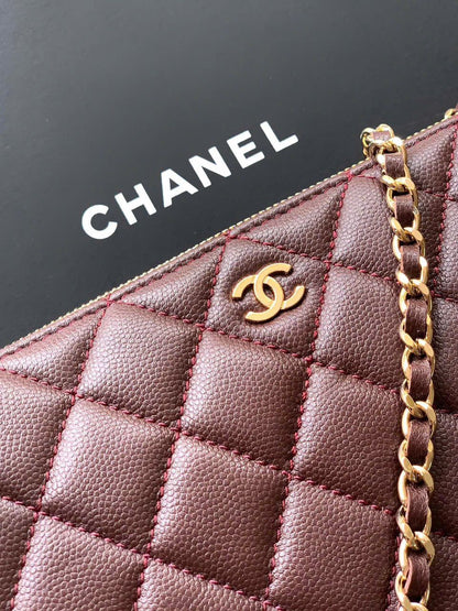 C-H-A-N-E-L 25A Double Chain Bag – Caviar Leather Women Shoulder Bag with GHW (Maroon)