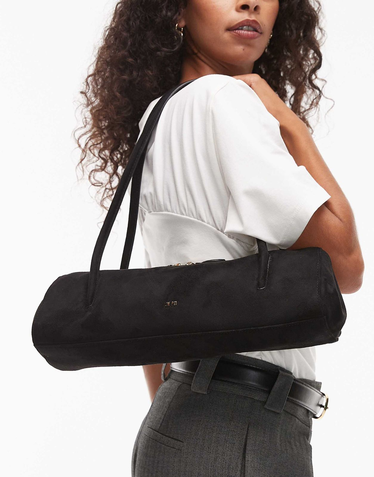 J-W P-E-I Nova Shoulder Bag – Premium Faux Suede Women Shoulder Bag (Black/Grey)