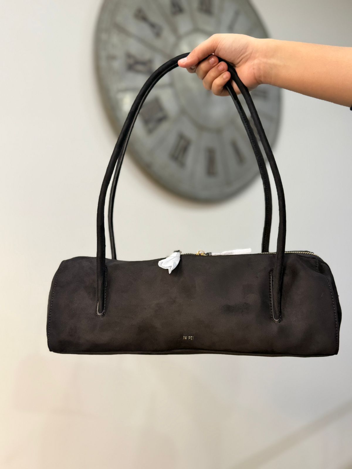 J-W P-E-I Nova Shoulder Bag – Premium Faux Suede Women Shoulder Bag (Black/Grey)