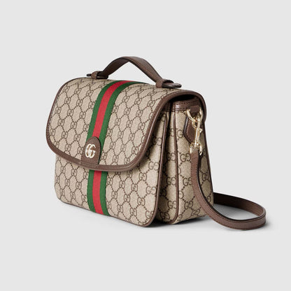 G-U-C-C-I Ophidia Small Top Handle Bag – GG Monogram Women Shoulder Bag (Beige Brown)