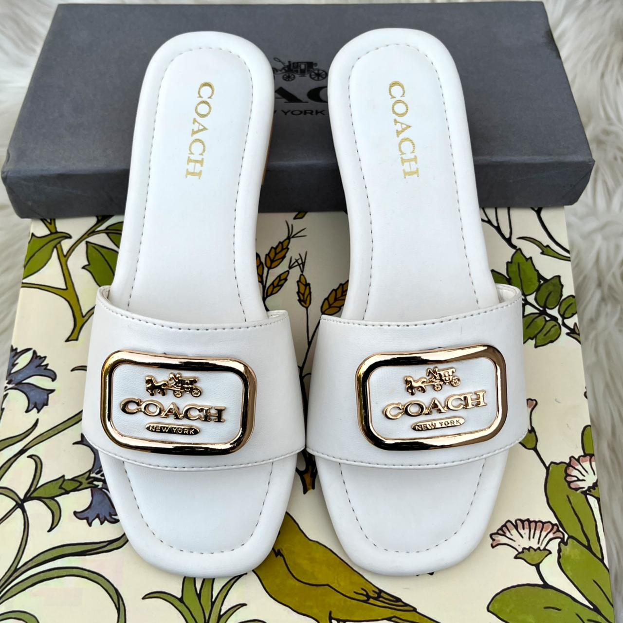 C-O-A-C-H Flat Slides – Premium Women Slides | Everyday Comfort (White)