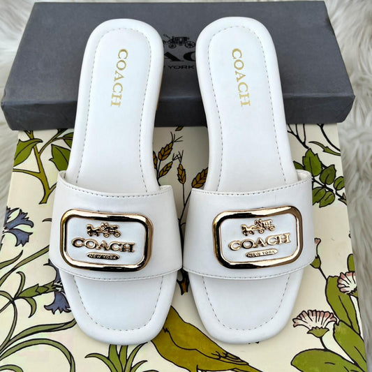 C-O-A-C-H Flat Slides – Premium Women Slides | Everyday Comfort (White)