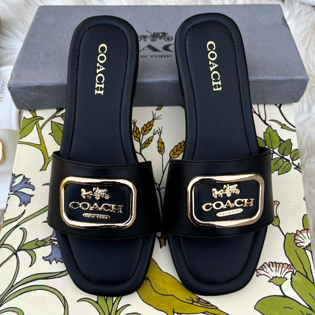 C-O-A-C-H Flat Slides – Premium Women Slides | Everyday Comfort (Black)