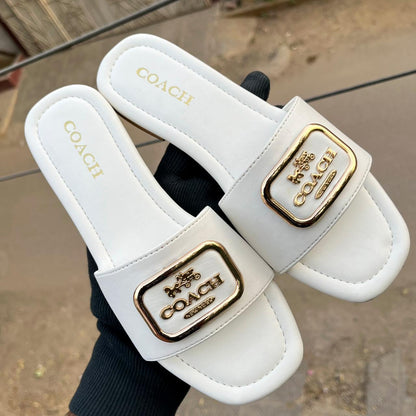 C-O-A-C-H Flat Slides – Premium Women Slides | Everyday Comfort (White)