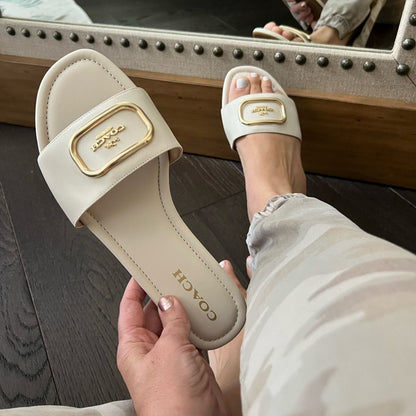 C-O-A-C-H Flat Slides – Premium Women Slides | Everyday Comfort (Cream Beige)