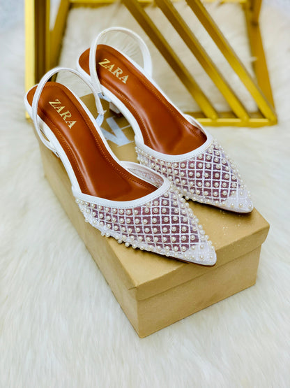 Z-A-R-A Pearl Heels – Official Model Women Footwear (White)