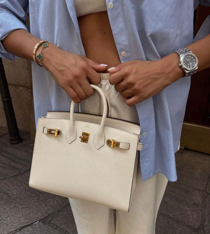 H-E-R-M-È-S Bleu Nuit Togo Birkin 25 – Women Bag | Gold Hardware (White)