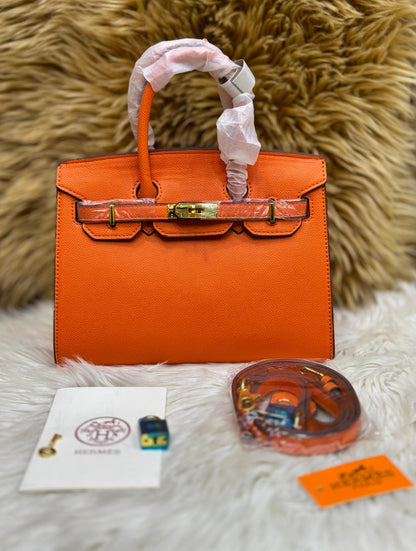 H-E-R-M-È-S Bleu Nuit Togo Birkin 25 – Women Bag | Gold Hardware (Orange)
