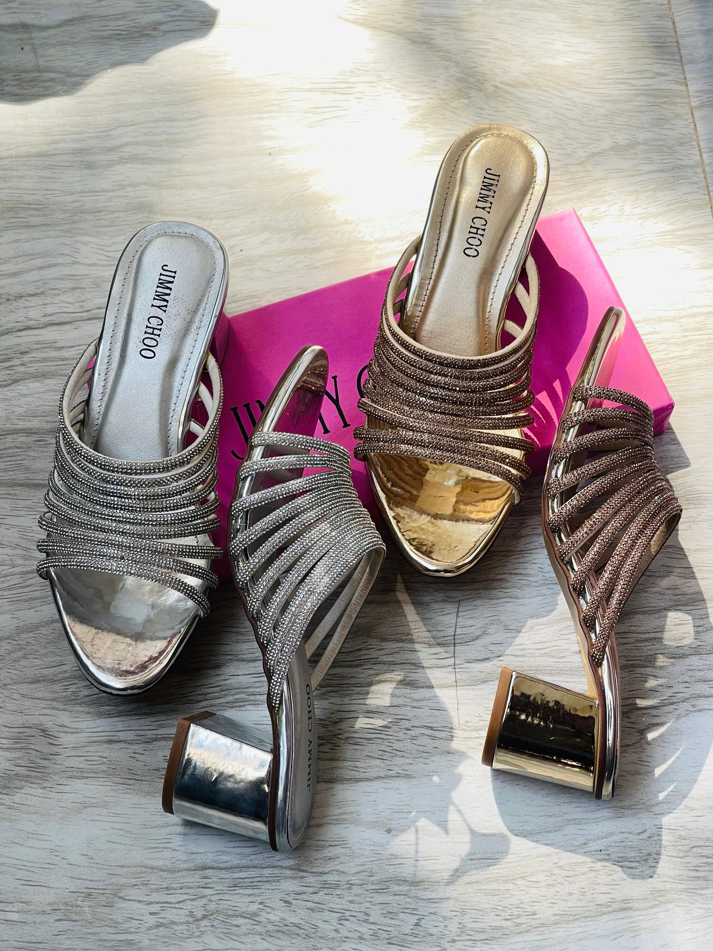 J-I-M-M-Y C-H-O-O Mashe Crystal Heels | Super Premium Edition (Gold)