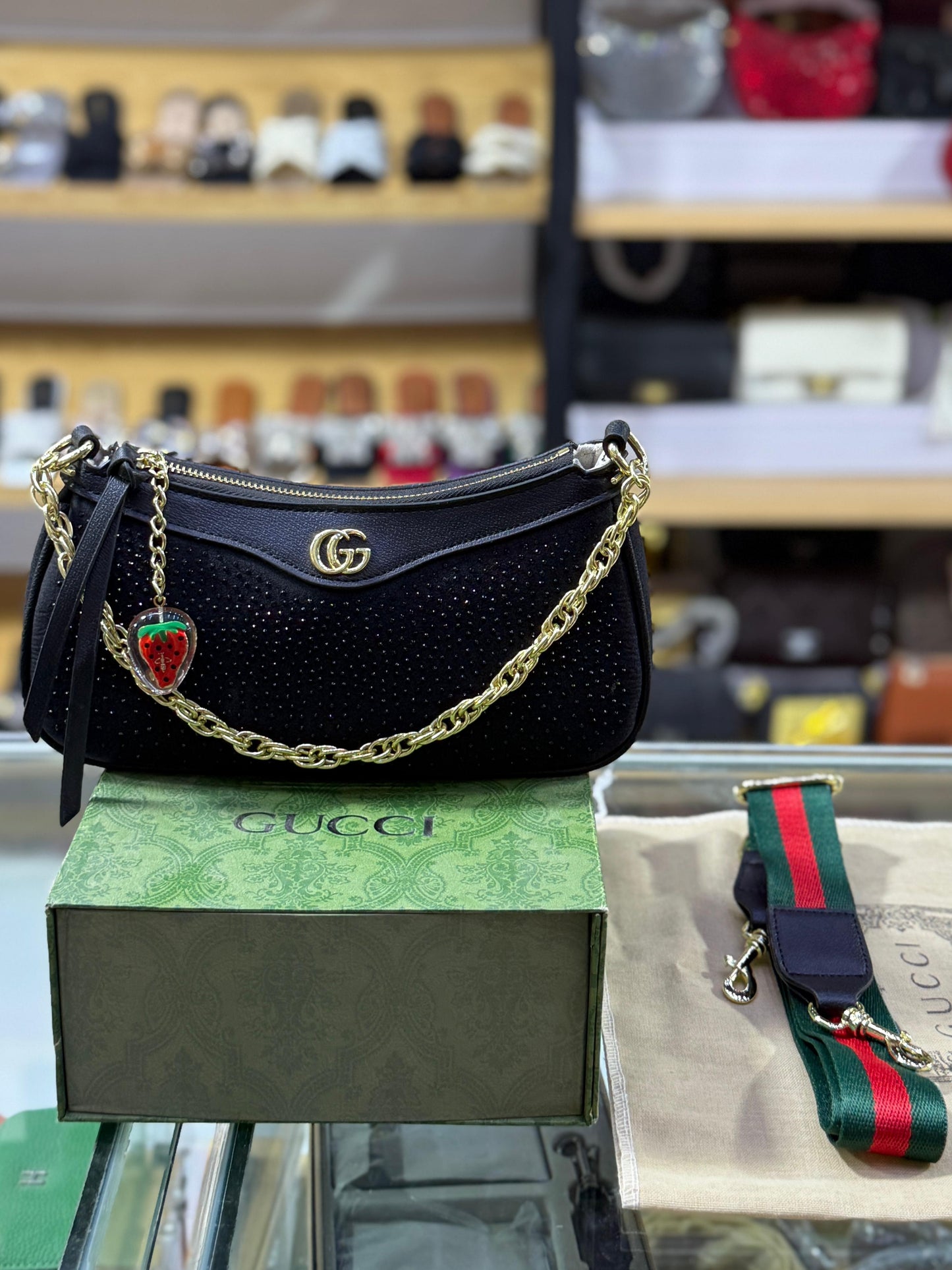 G-U-C-C-I Luxury Crystal Softy Women Bag | Super Premium Edition (Black)