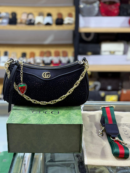 G-U-C-C-I Luxury Crystal Softy Women Bag | Super Premium Edition (Black)