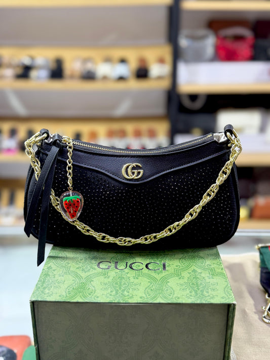 G-U-C-C-I Luxury Crystal Softy Women Bag | Super Premium Edition (Black)