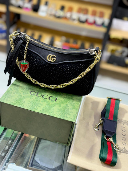 G-U-C-C-I Luxury Crystal Softy Women Bag | Super Premium Edition (Black)