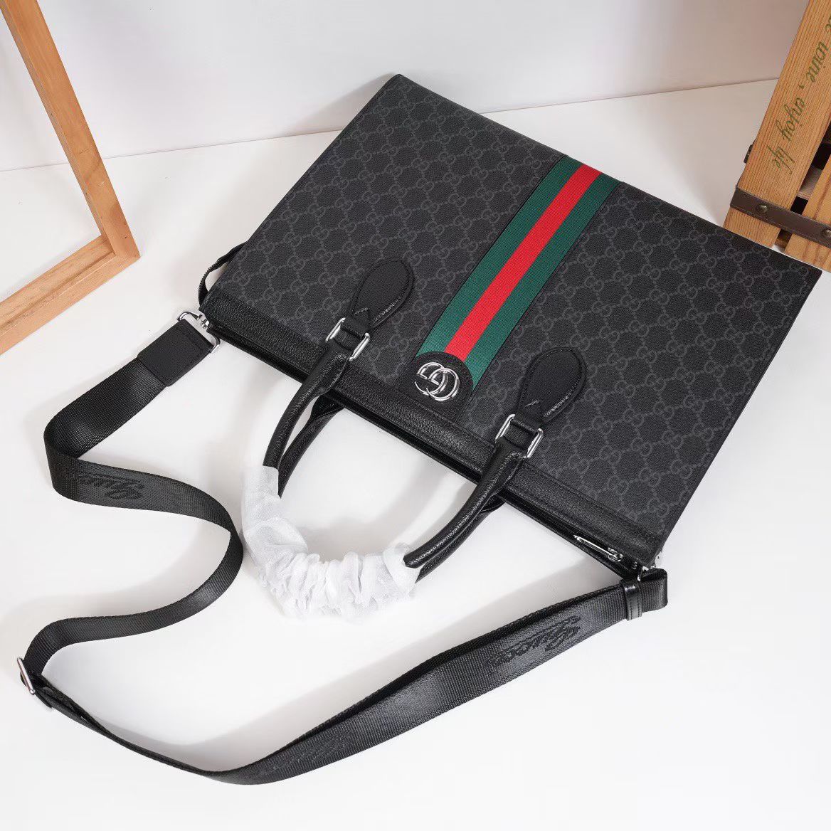 G-U-C-C-I Luxury Signature Large Women Bag | Super Premium Edition (Black-2)