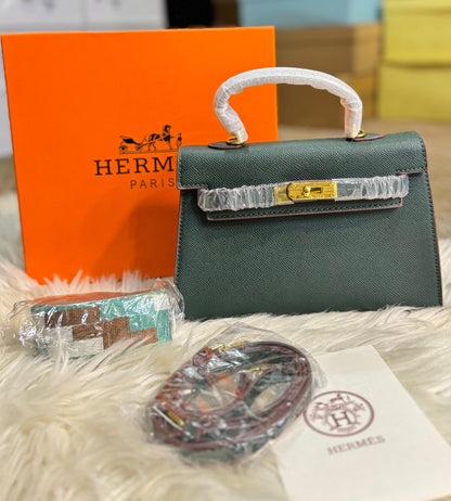 H-E-R-M-È-S Kelly 20 Mini Sellier – Petite Icon Women Bag (Green)