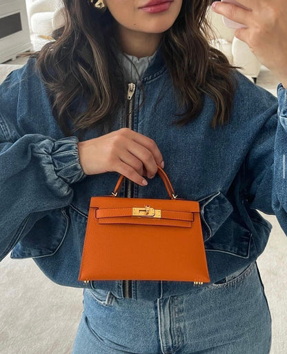 H-E-R-M-È-S Kelly 20 Mini – Elegant PU Leather Women Bag | Premium Quality (Orange)