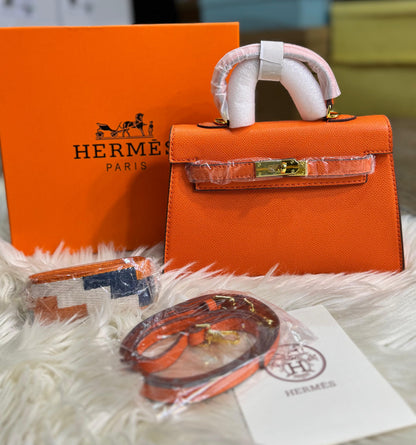 H-E-R-M-È-S Kelly 20 Mini – Elegant PU Leather Women Bag | Premium Quality (Orange)