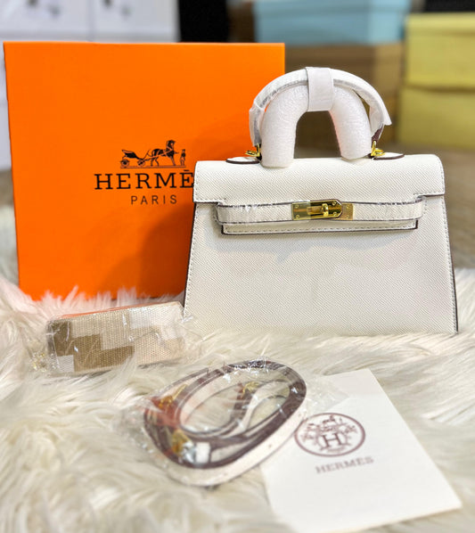 H-E-R-M-È-S Kelly 20 Mini – Elegant PU Leather Women Bag | Premium Quality (White)