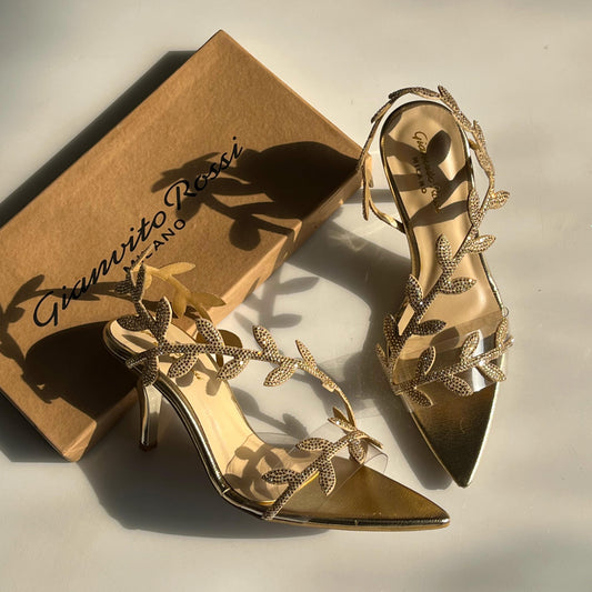 G-I-A-N-V-I-T-O R-O-S-S-I Pointed Heels – Elegant Women Footwear | 3 Inch Heel (Gold)