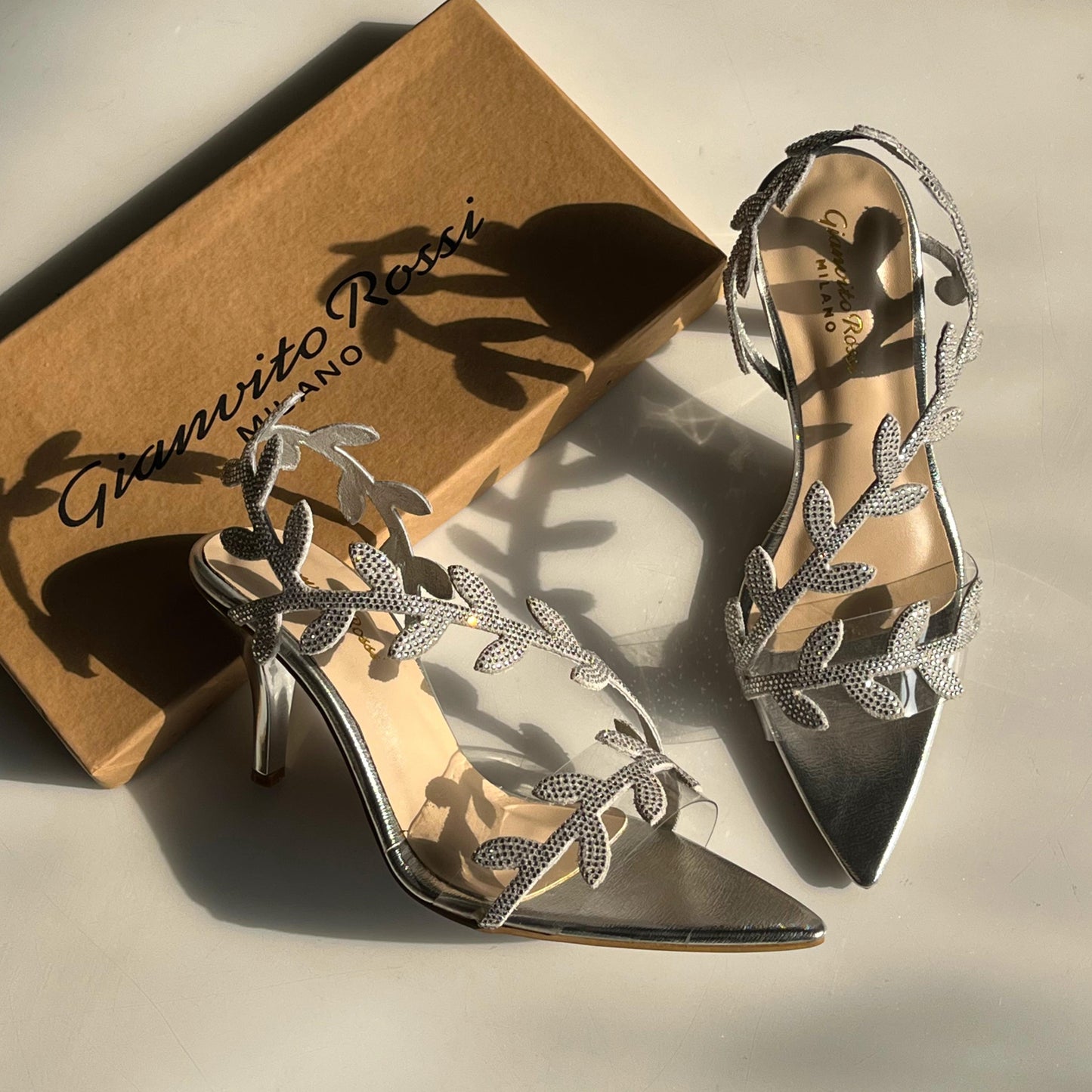 G-I-A-N-V-I-T-O R-O-S-S-I Pointed Heels – Elegant Women Footwear | 3 Inch Heel (Silver)