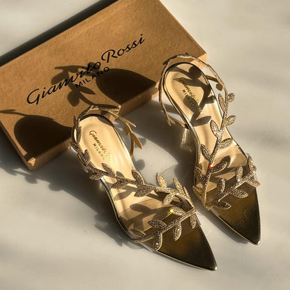 G-I-A-N-V-I-T-O R-O-S-S-I Pointed Heels – Elegant Women Footwear | 3 Inch Heel (Gold)