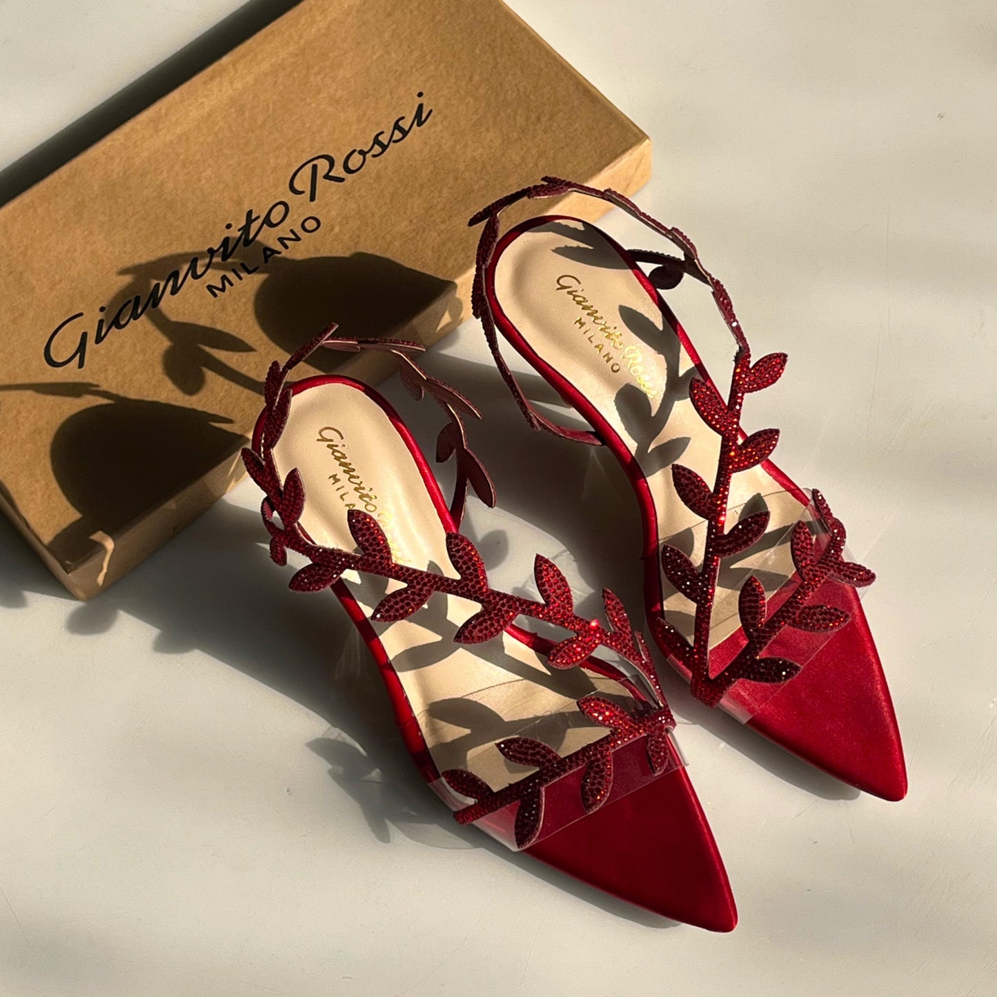 G-I-A-N-V-I-T-O R-O-S-S-I Pointed Heels – Elegant Women Footwear | 3 Inch Heel (Red)
