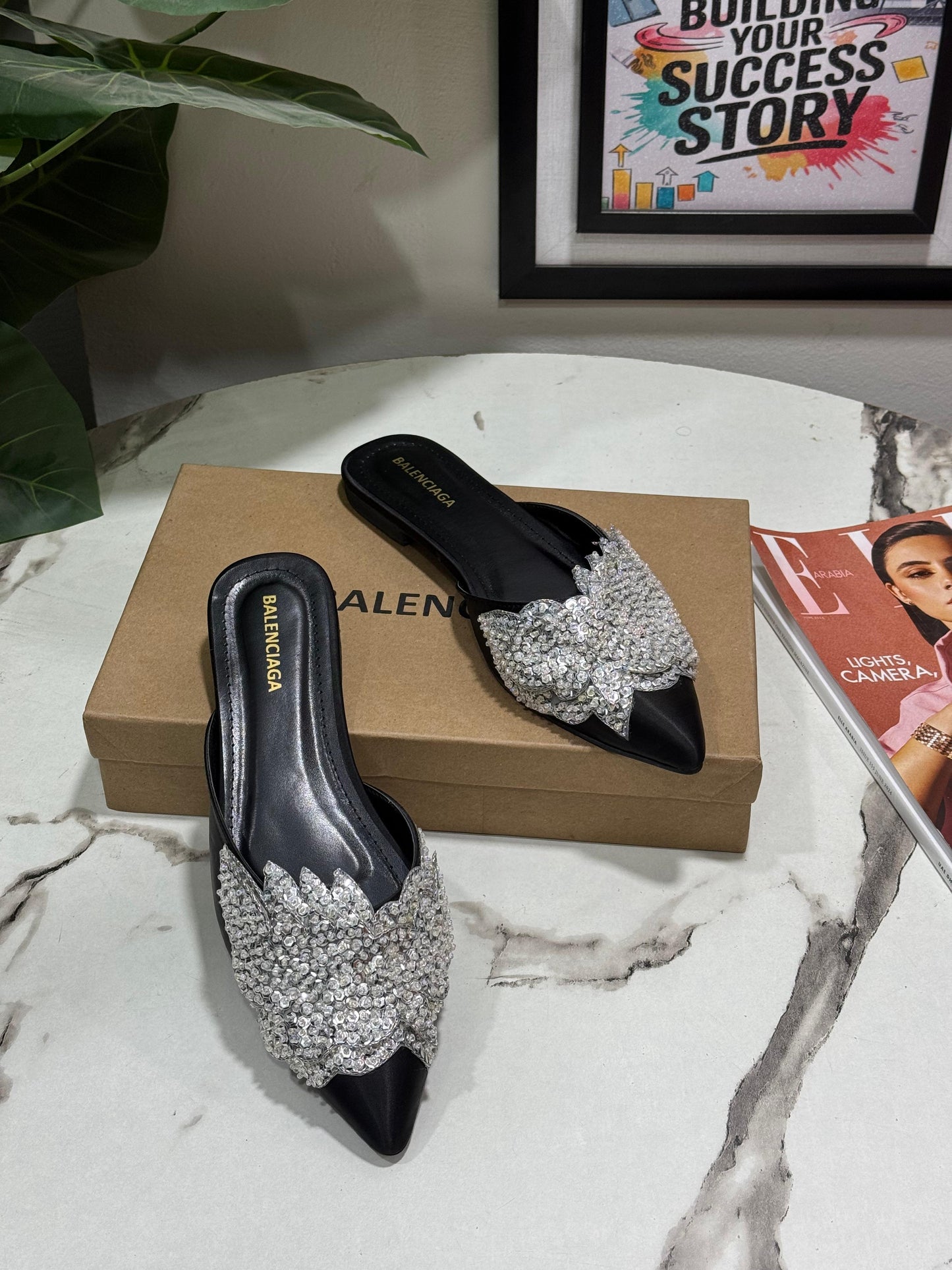 B-A-L-E-N-C-I-A-G-A New Arrival Flats – Embroidered Women Footwear | Premium Edition (Black)