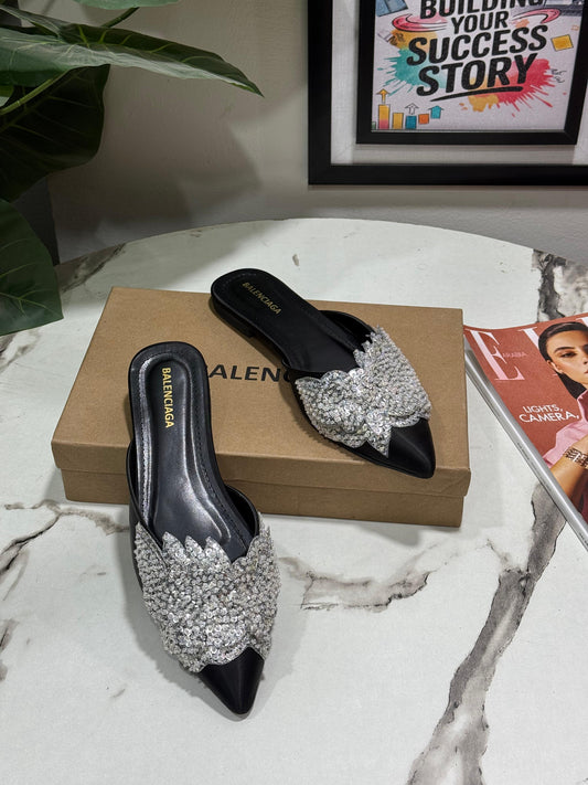 B-A-L-E-N-C-I-A-G-A New Arrival Flats – Embroidered Women Footwear | Premium Edition (Black)
