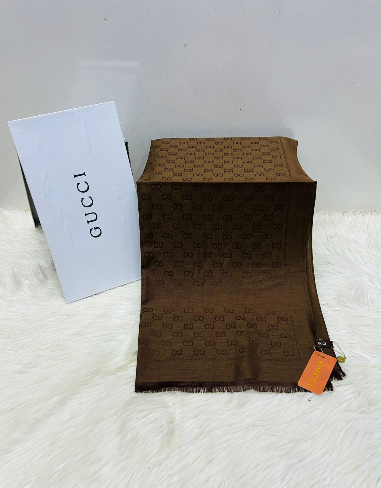 G-U-C-C-I Inspired Branded Scarf – Pashmina Edition | Luxury Collection (Brown-1)