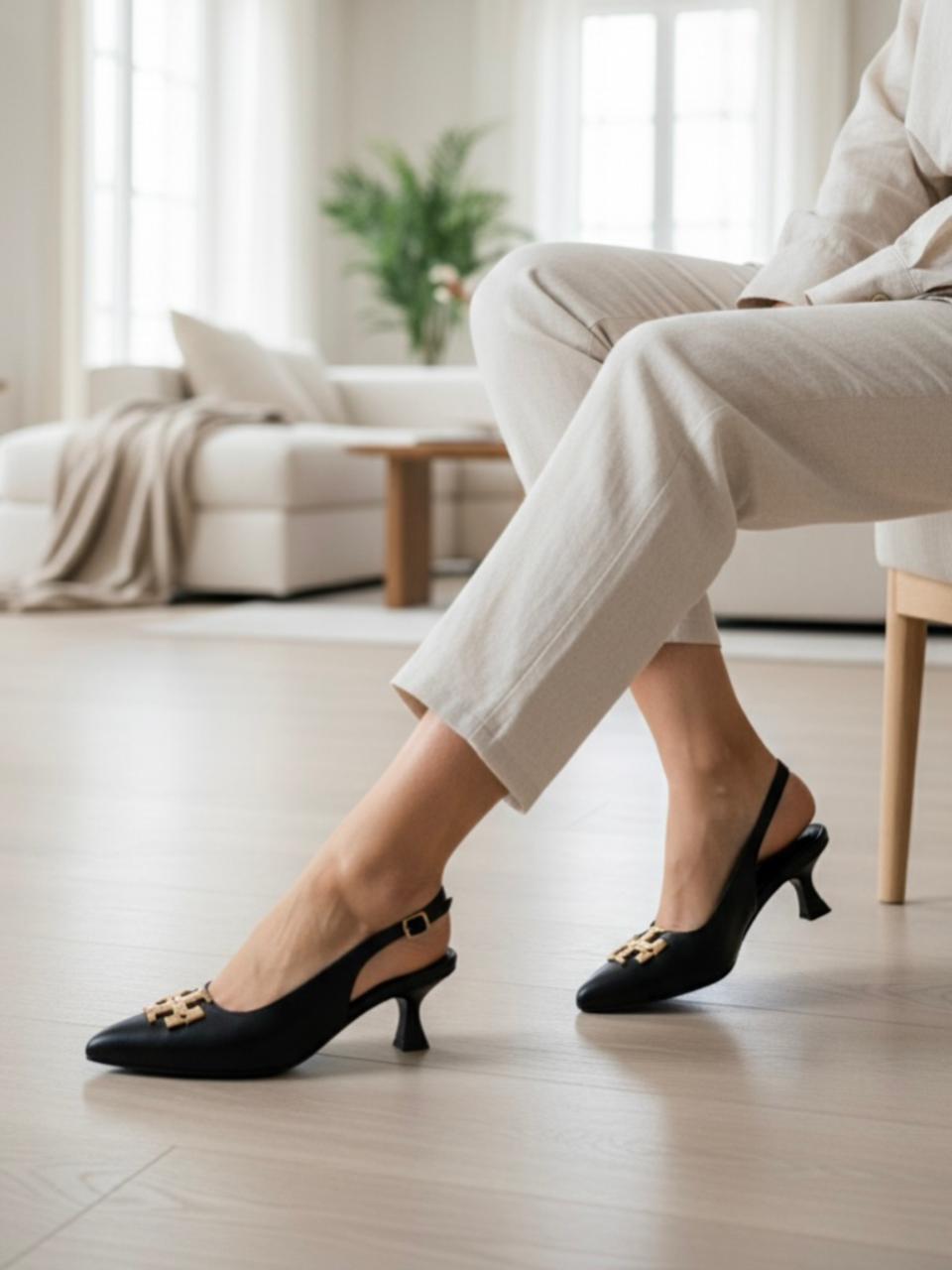 T-O-R-Y B-U-R-C-H Inspired Slingback Heel – Elegant Women Footwear (Black)