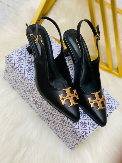 T-O-R-Y B-U-R-C-H Inspired Slingback Heel – Elegant Women Footwear (Black)