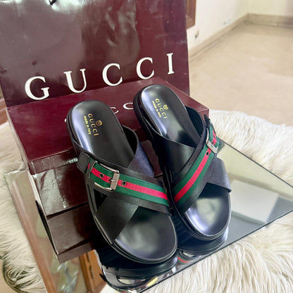 G-U-C-C-I Luxury Signature Unisex Slippers – Premium Edition (Black)