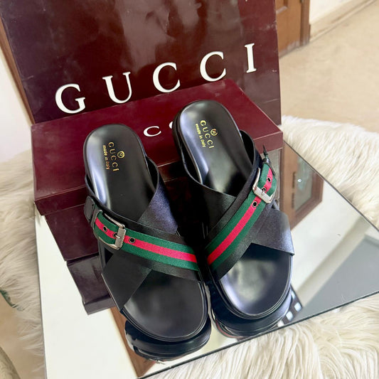 G-U-C-C-I Luxury Signature Unisex Slippers – Premium Edition (Black)