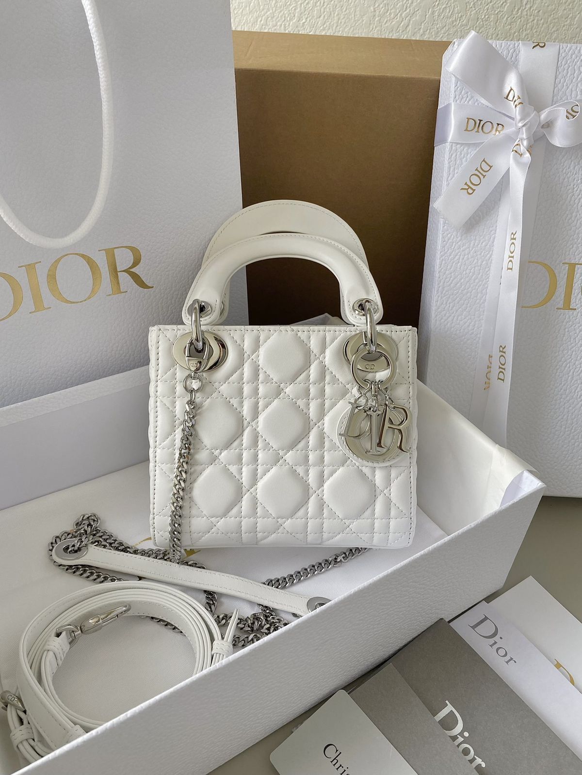 D-I-O-R Luxury Mini Patent Lady Style Women Bag – Black | Premium Edition (White)