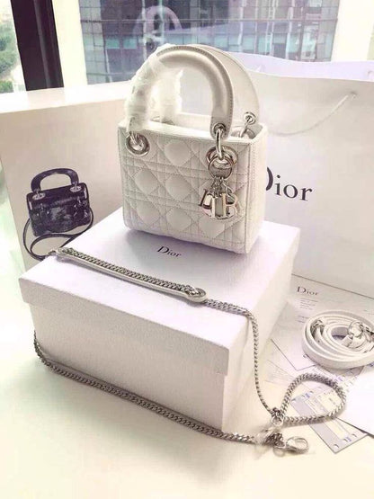 D-I-O-R Luxury Mini Patent Lady Style Women Bag – Black | Premium Edition (White)