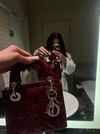 D-I-O-R Luxury Mini Patent Lady Style Women Bag – Black | Premium Edition (Maroon)
