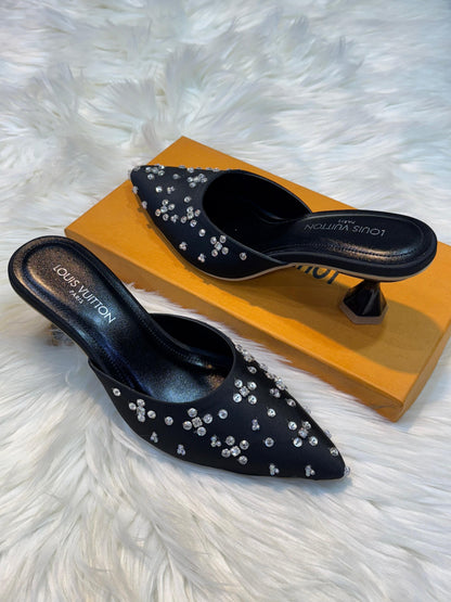 L-O-U-I-S V-U-I-T-T-O-N Inspired Heels – Elegant Women Footwear | Premium Edition (Black)