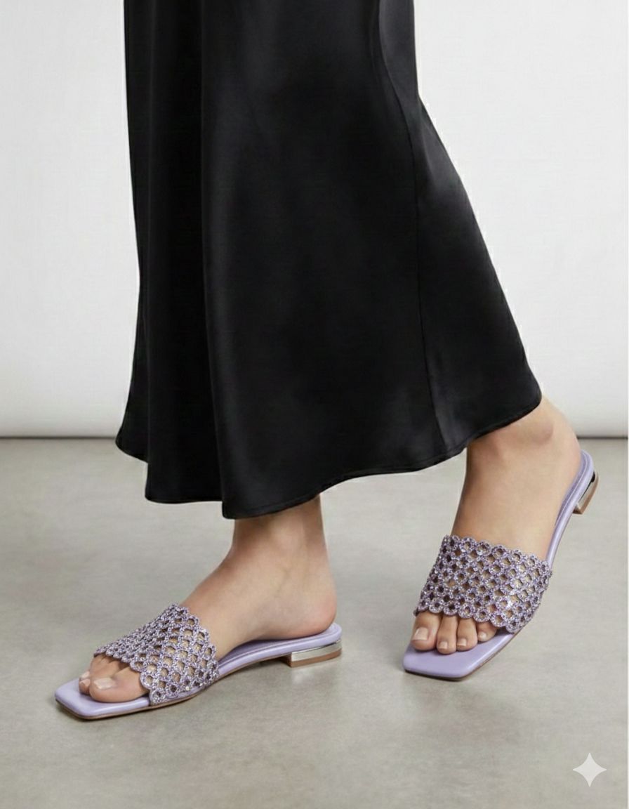 A-Q-U-A-Z-Z-U-R-A Inspired Ring Stone Flat – Elegant Women Footwear | (Purple)