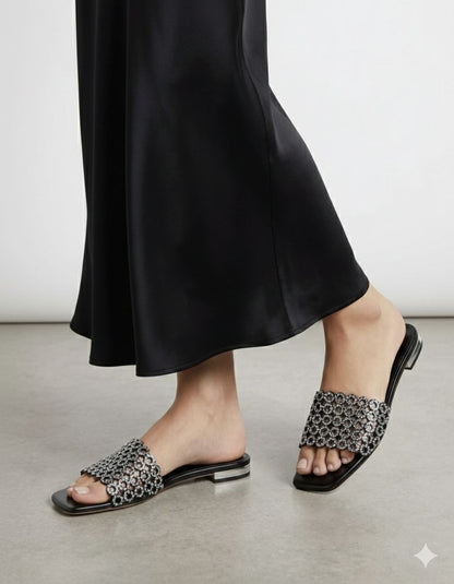 A-Q-U-A-Z-Z-U-R-A Inspired Ring Stone Flat – Elegant Women Footwear | (Black)