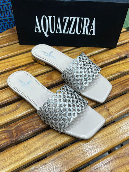 A-Q-U-A-Z-Z-U-R-A Inspired Ring Stone Flat – Elegant Women Footwear | (Cream)