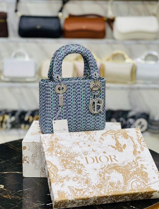 D-I-O-R Lady Luxury Quilted Small Top Handle Women Bag – Premium Edition (Blue)